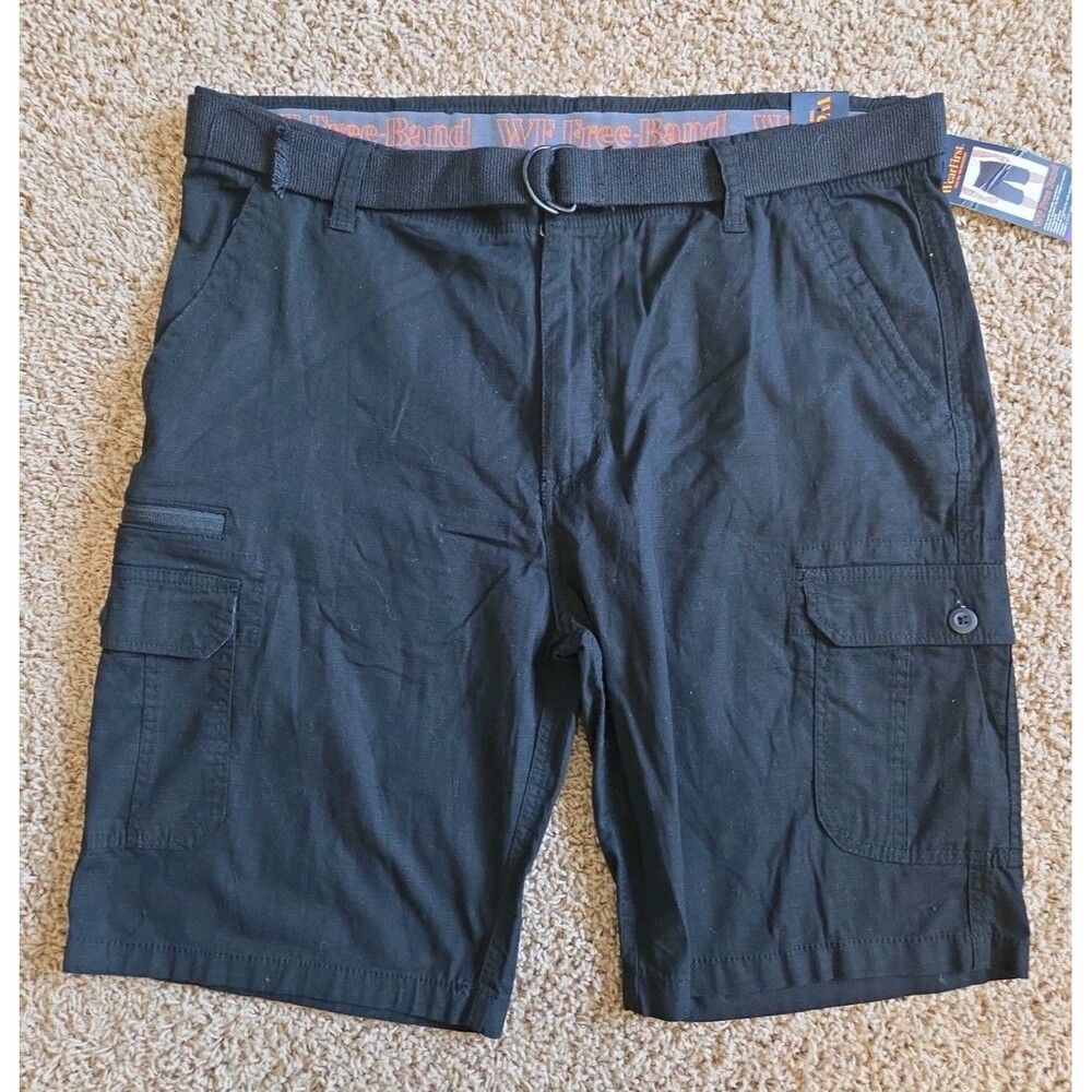 NWT Wearfirst Men’s Black Cargo Shorts Sz. 40 Freeband Stretch Belted 11” Inseam